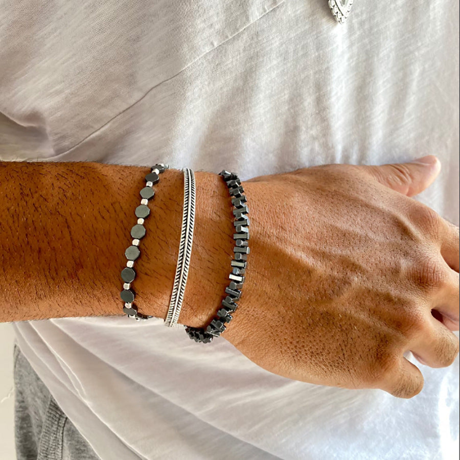 Wholesale black frosted wear copper with zirconium diamond ball flying saucer long bracelet set