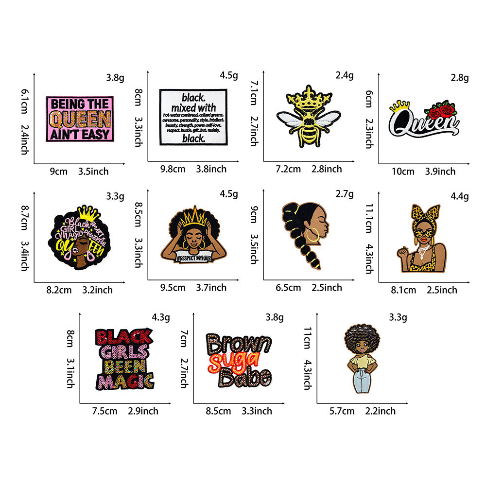Wholesale Embroidered Iron On Patch Afro Black Girl Leopard Print Letter Design Decorative DIY Craft Supply For Shoes Hats Bags