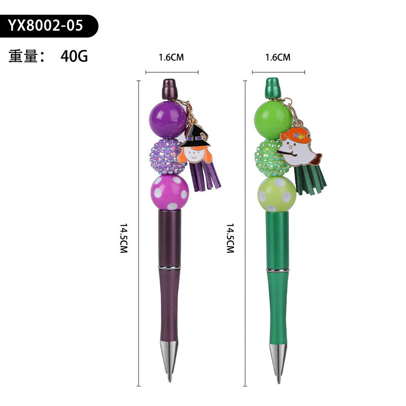 Wholesale 2pcs Beaded Pens DIY Halloween Creative Fun Rhinestone Pumpkin Skull Tassel Ballpoint Pen