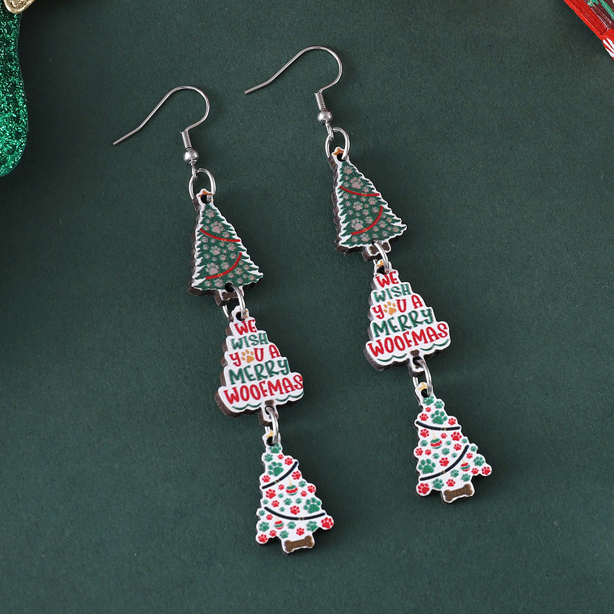 Wholesale Christmas Triple Wooden Double-Sided Earrings
