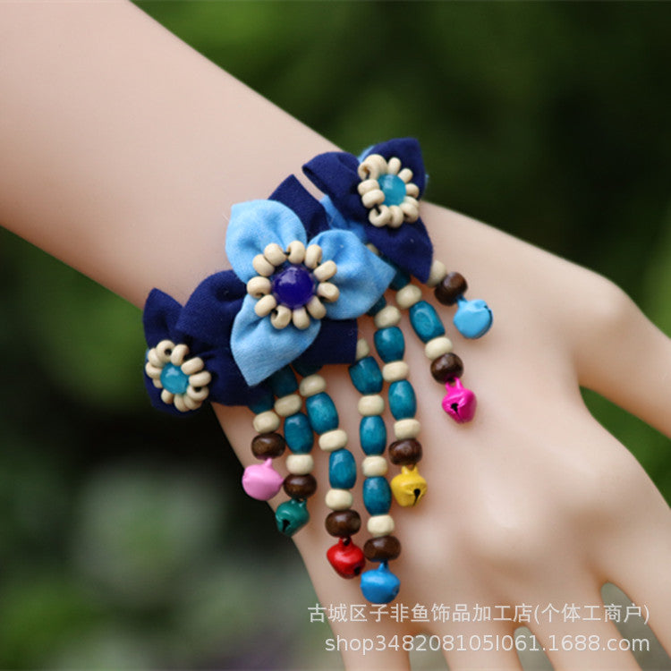 Wholesale Ethnic Style Tie-dye Hand-sewn Fabric Blue Dyed Blue Cloth Bracelet Jewelry