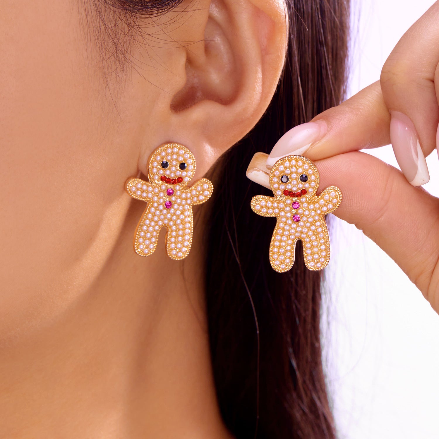 Wholesale Cute Christmas Gingerbread Man Earrings with Full Rhinestones