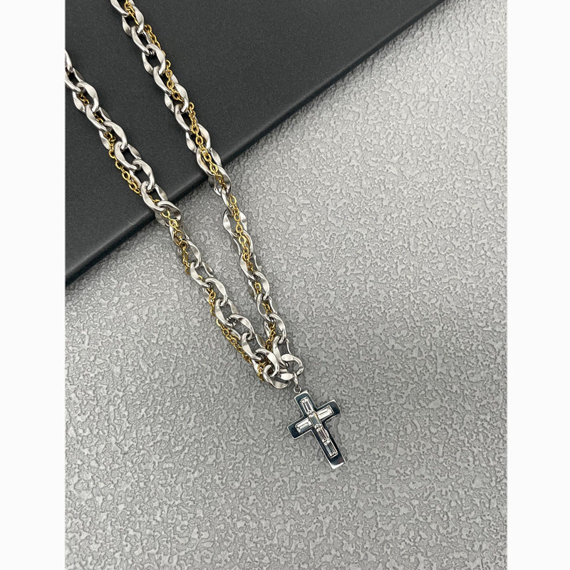 Wholesale Titanium Steel Wrap Cross Necklace with Diamonds
