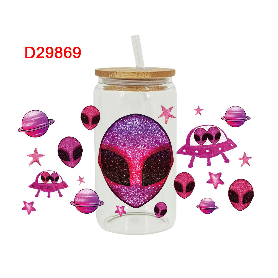 Wholesale Colorful Cartoon Alien Space 16oz Cup UV DTF Wraps