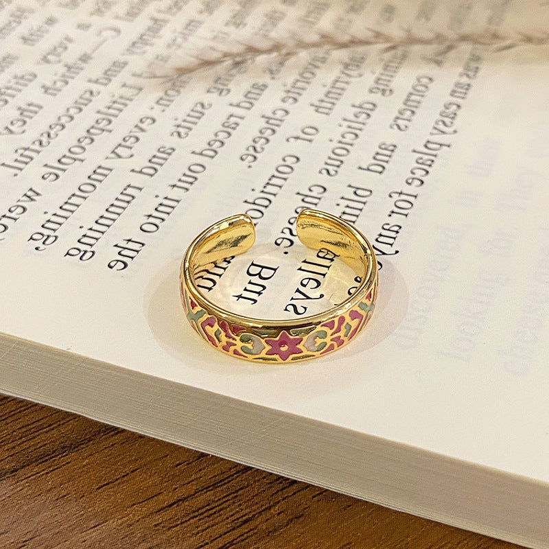 Wholesale Flower bud colored enamel drip pattern ring