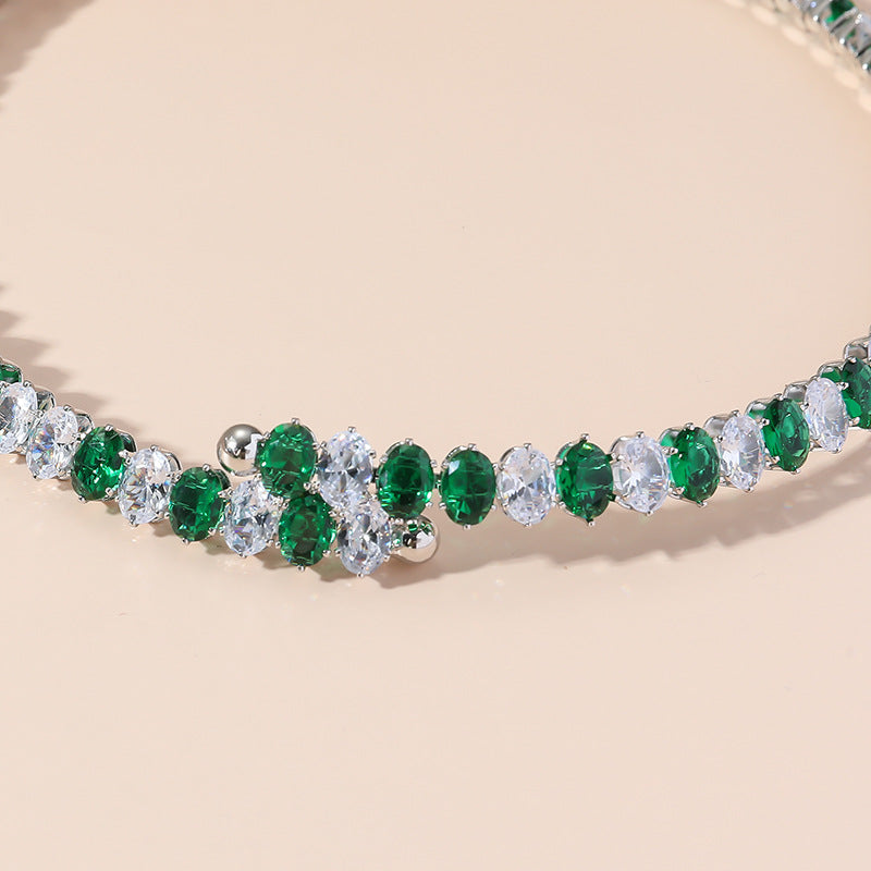 Wholesale Emerald White Spaced Oval Luxury Zircon Necklaces