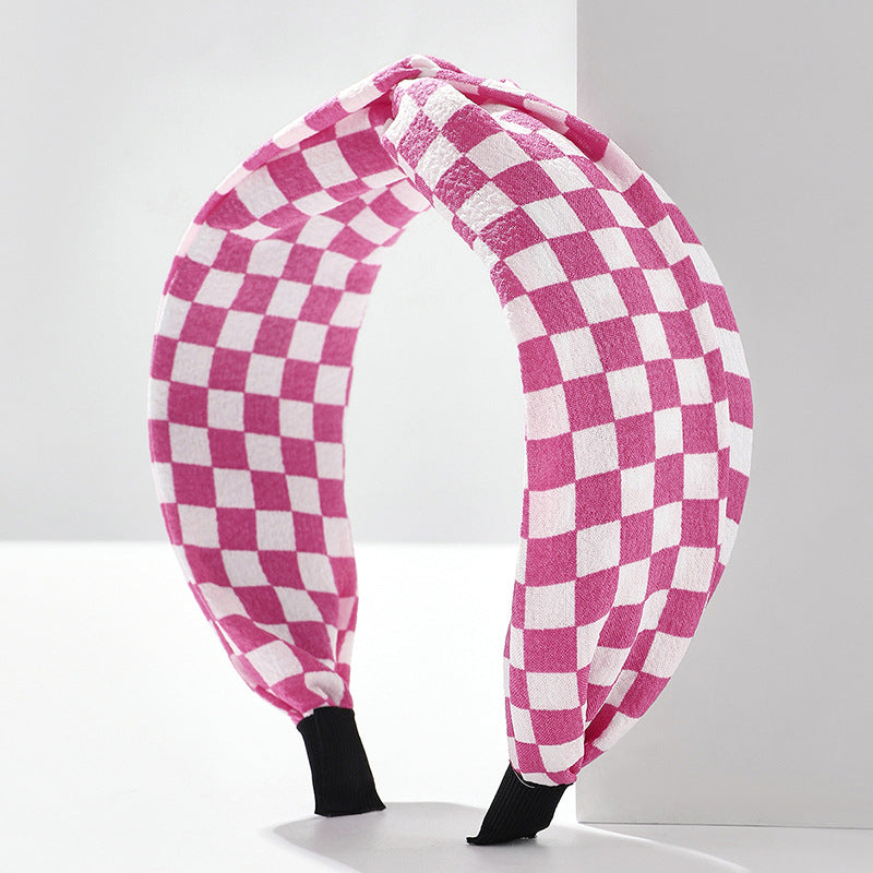 Wholesale Fashion chessboard Plaid Jane wide edge fabric headband 1PCs