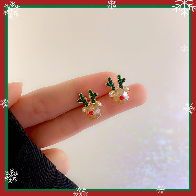 Wholesale Christmas Silver Needle Studded Diamond Oil Drip Asymmetric Tassel Earrings