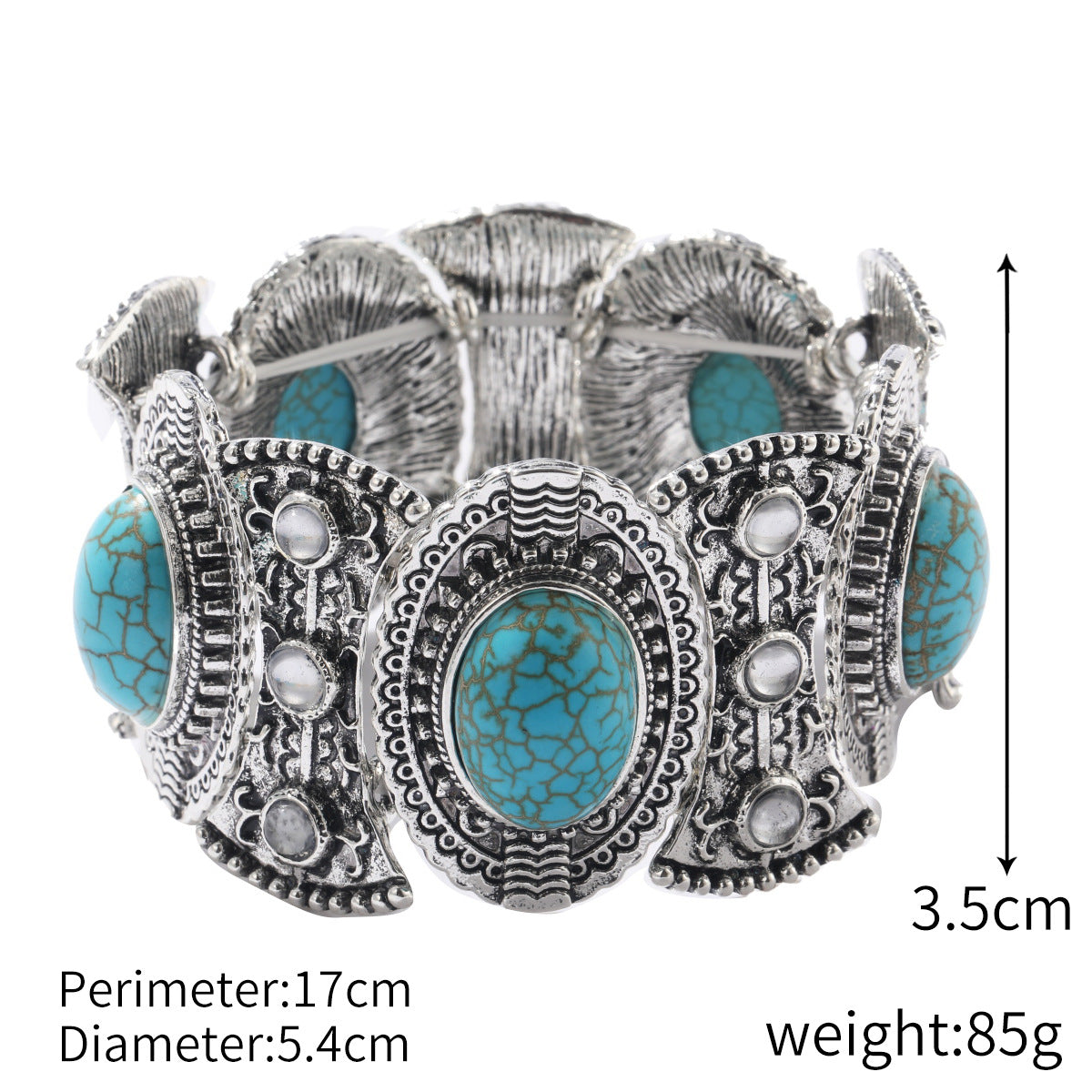 Wholesale Fashion Turquoise Bohemian Ethnic Style Alloy Vintage Silver Natural Stone Bracelets