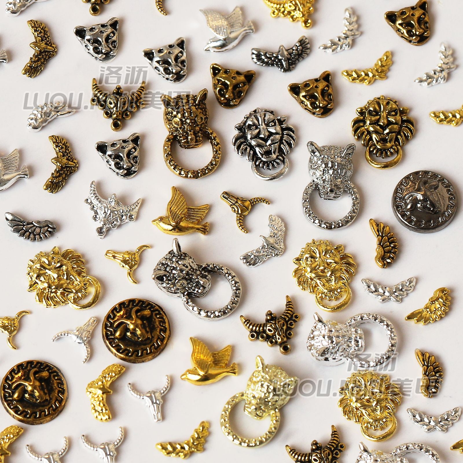 Wholesale  Metal Nail Art Charms Antelope Head Wings Leopard Head Manicure Decorative Accent