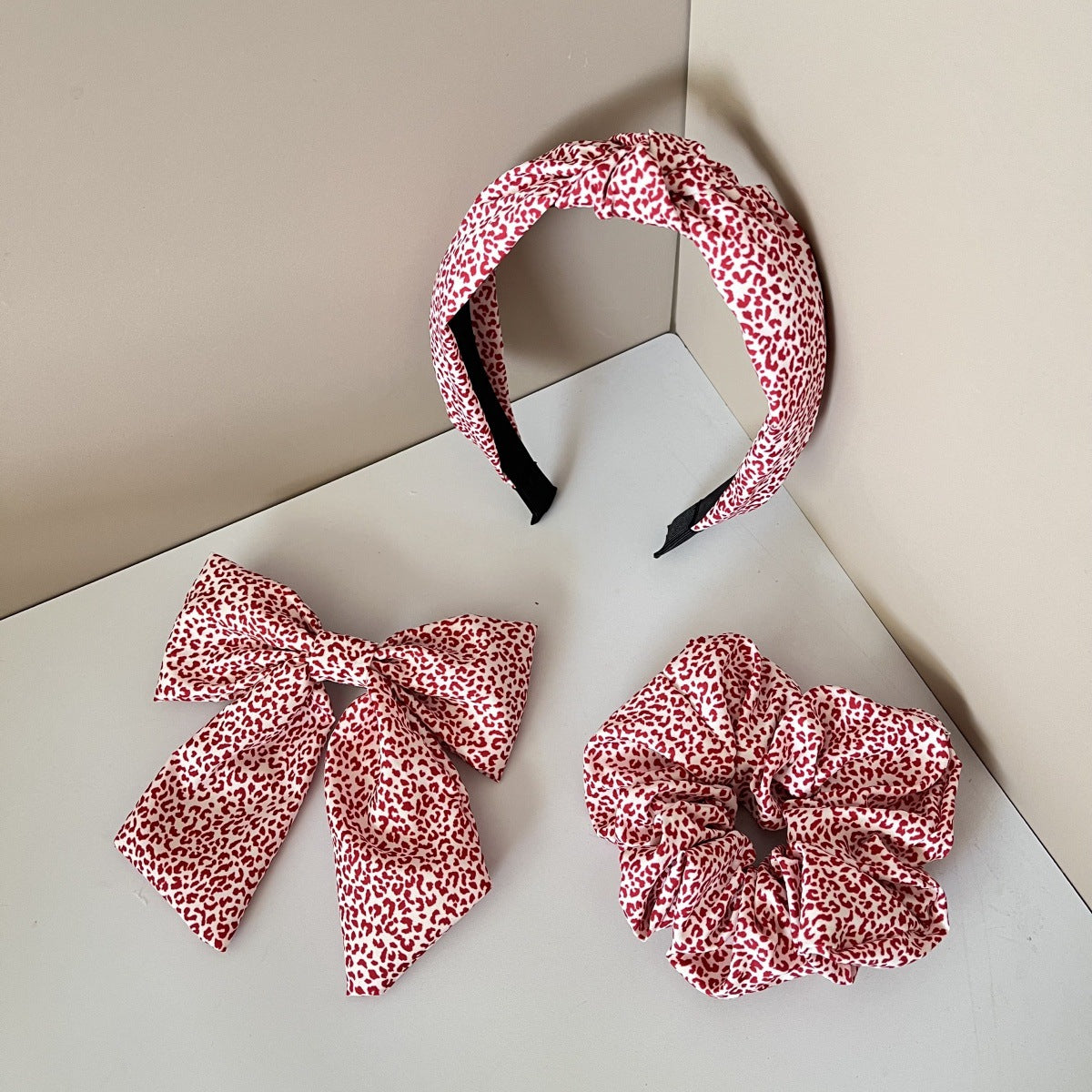 Wholesale 3pcs Fabric striped plaid heart bow hair tie hair clip headband
