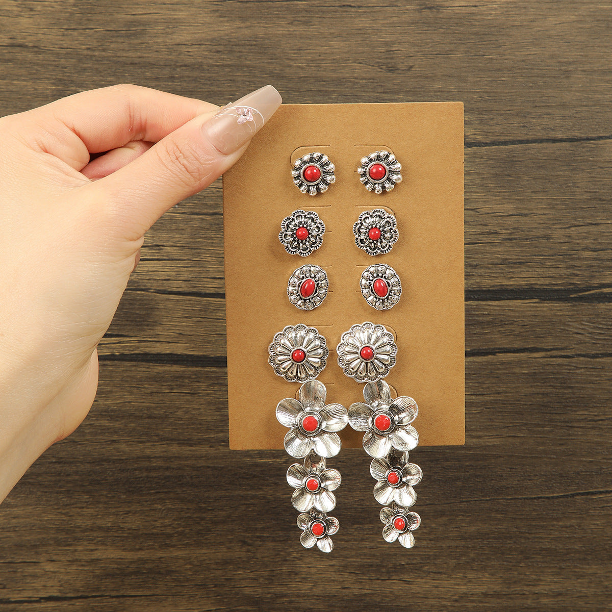 Wholesale Zinc Alloy Flower Tassel Earrings 5 Pairs Ethnic Style Jewelry Set For Party And Everyday Fashion