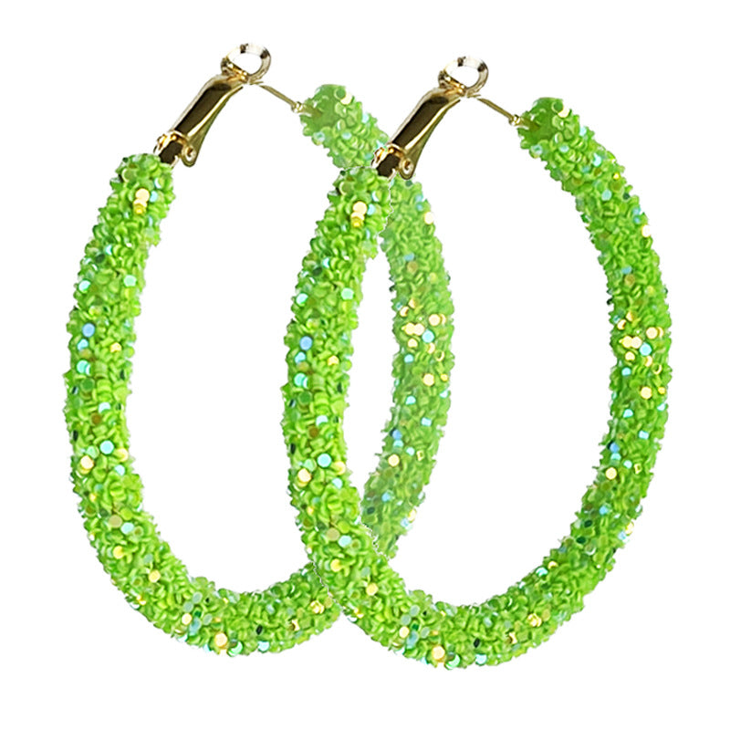 Wholesale St. Patrick's Green Glitter Large Fashion Simple Bright Color Beaded Earrings