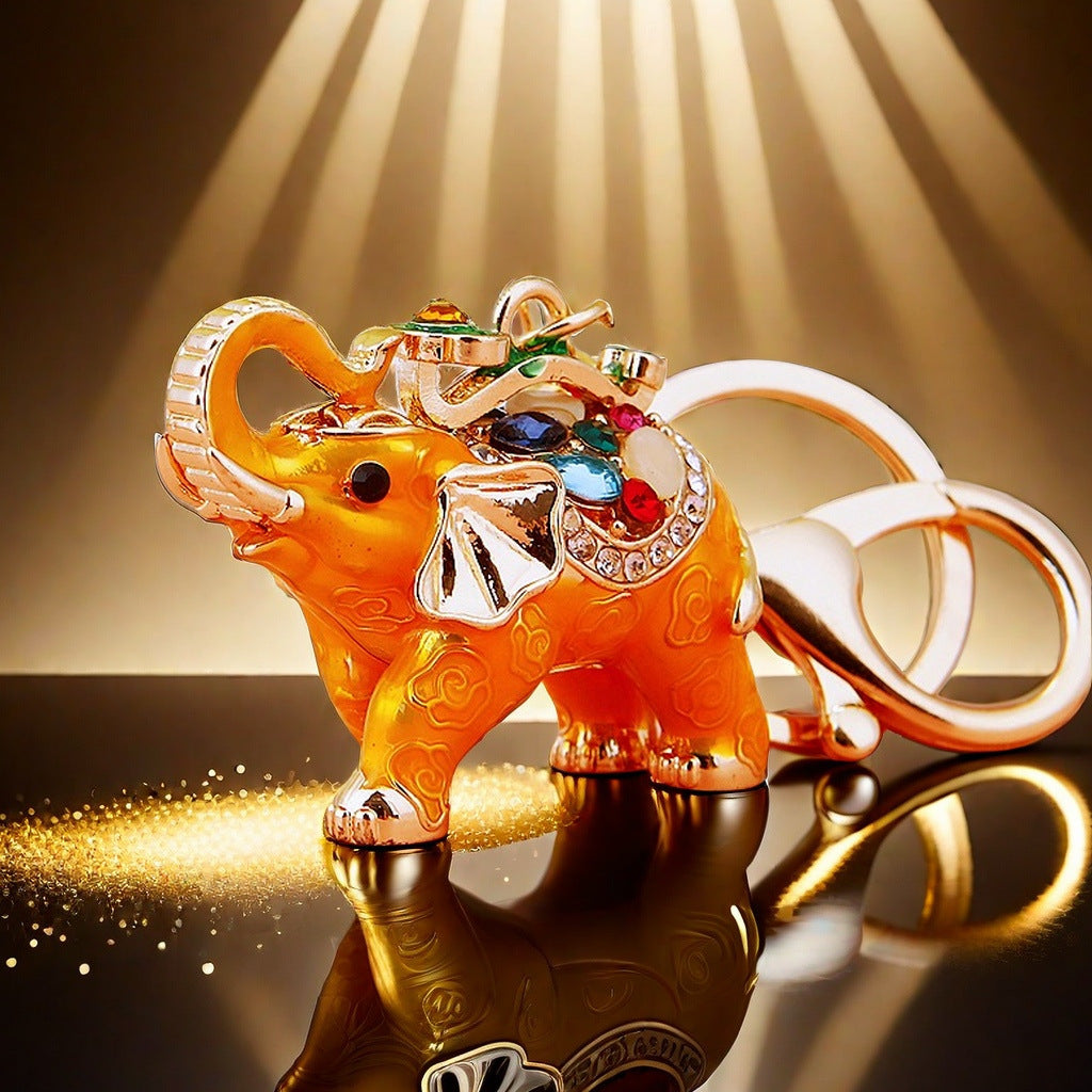 Wholesale Crystal studded diamond elephant cute metal keychain