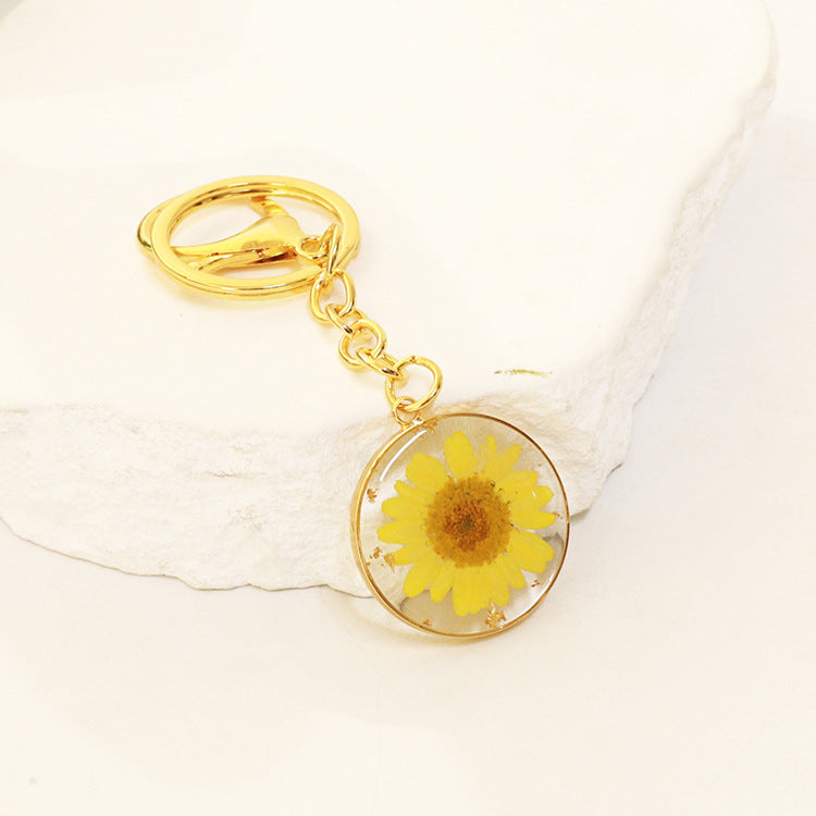 Wholesale 6pcs Dried Flower Resin Specimen Month Flower Keychain