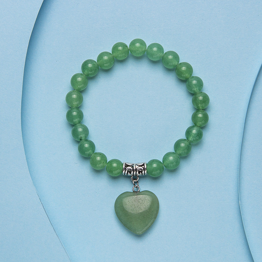 Wholesale Colorful Natural Stone Crystal Heart Stretch 8MM Bracelet