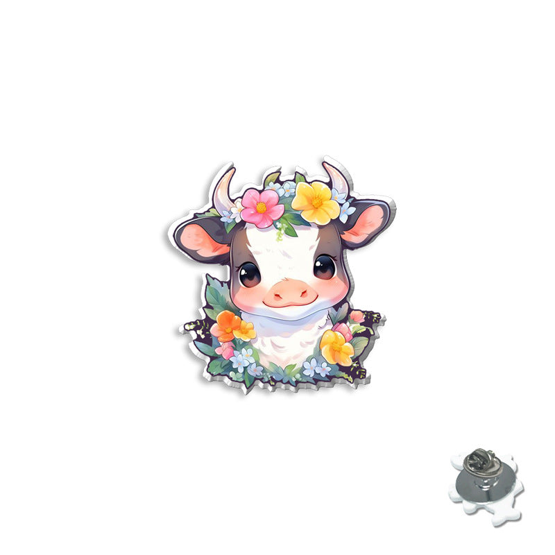 Wholesale Cartoon Cute Cow Brooch Acrylic Collar Pin