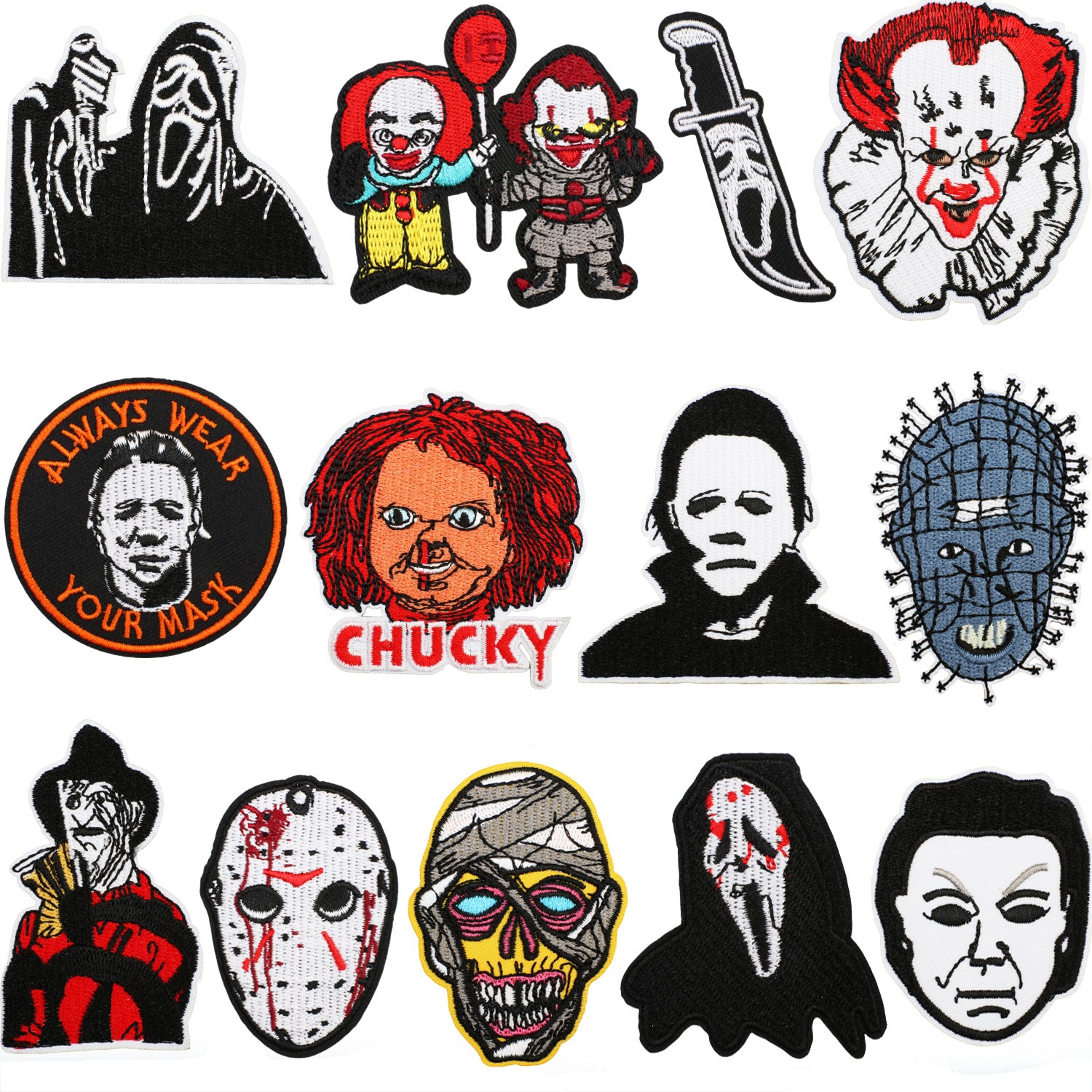 Wholesale Party  Embroidered Patches Creepy Clown Mummy Design Polyester Clothing Applique For Costume DIY OLY Exclusive