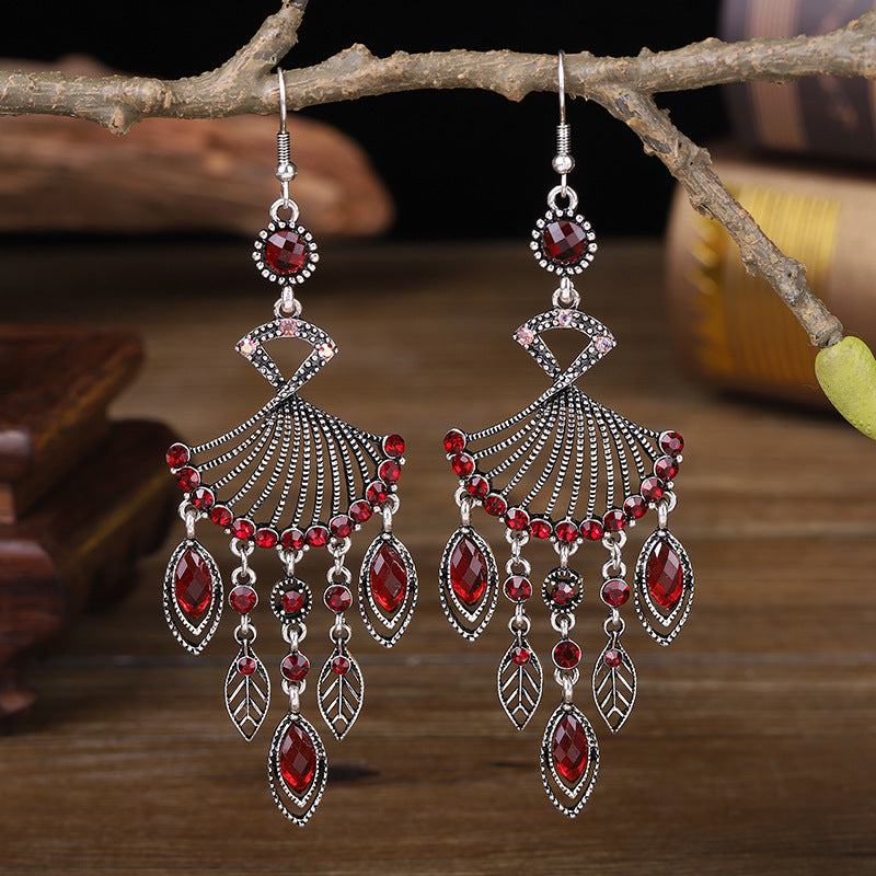 Wholesale Exaggerated Fan-Shaped Vintage Diamond Earrings