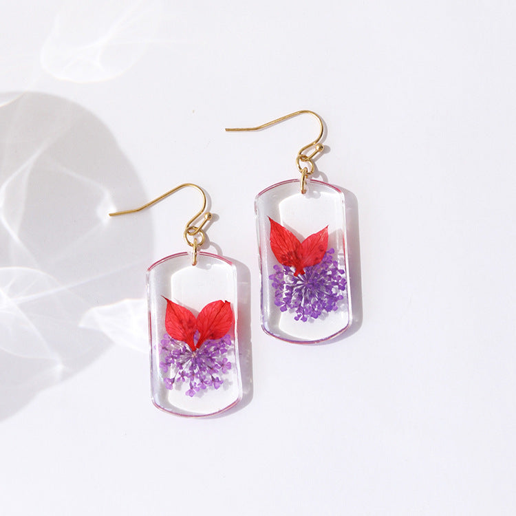 Wholesale Summer New Pastoral Style Eternal Flower Rose Square Color Earrings