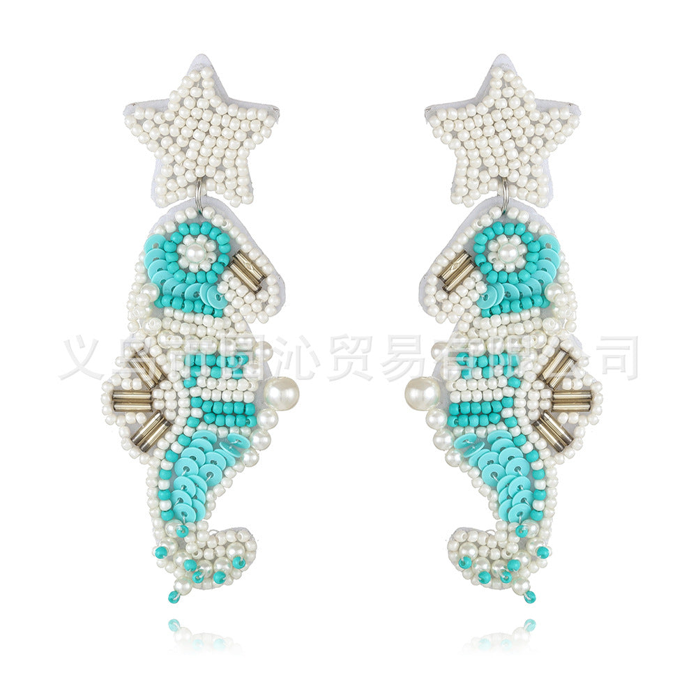 Wholesale Marine Biological Fabric Rice Beads Handmade Sea Star Shell Earrings