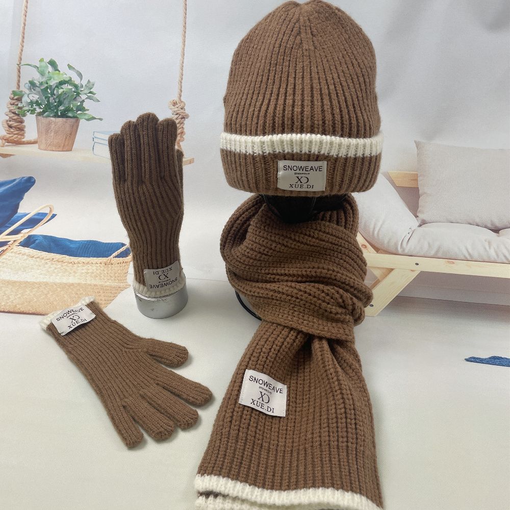 Wholesale Winter Knitted Wool Scarf Hat Gloves Three-piece Set