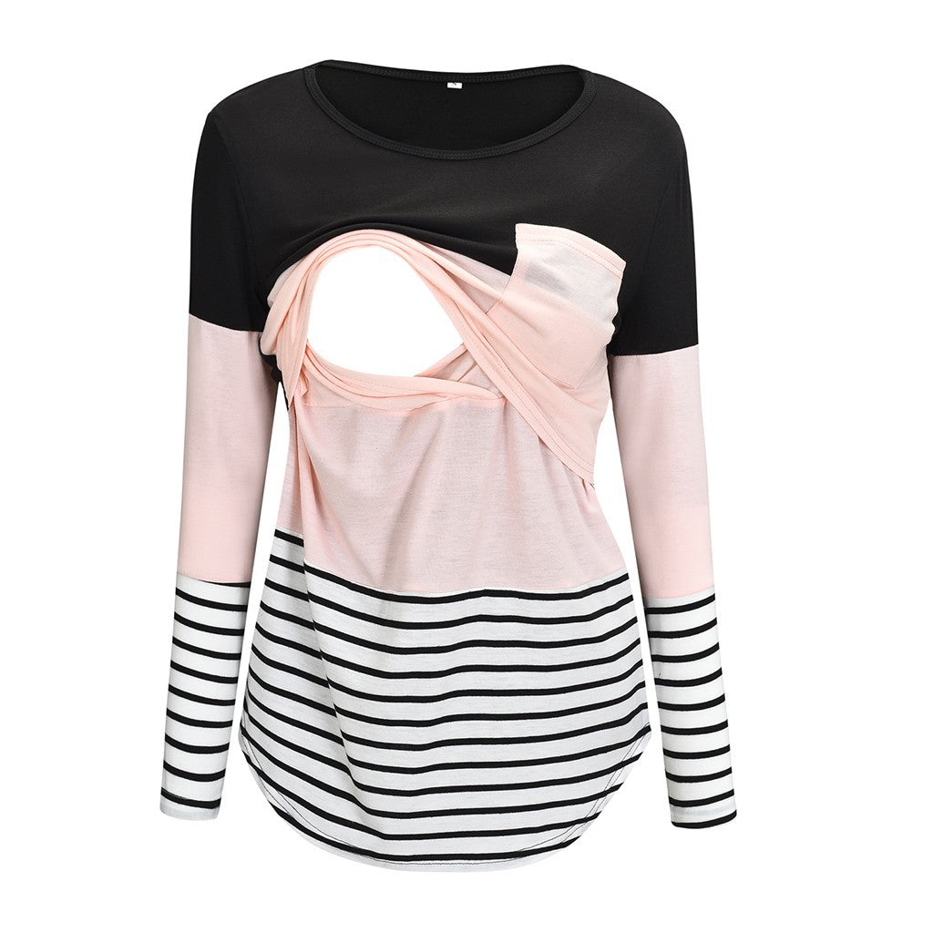 Wholesale Round Neck Long Sleeved Pregnant Women's Breastfeeding Polyester Tops