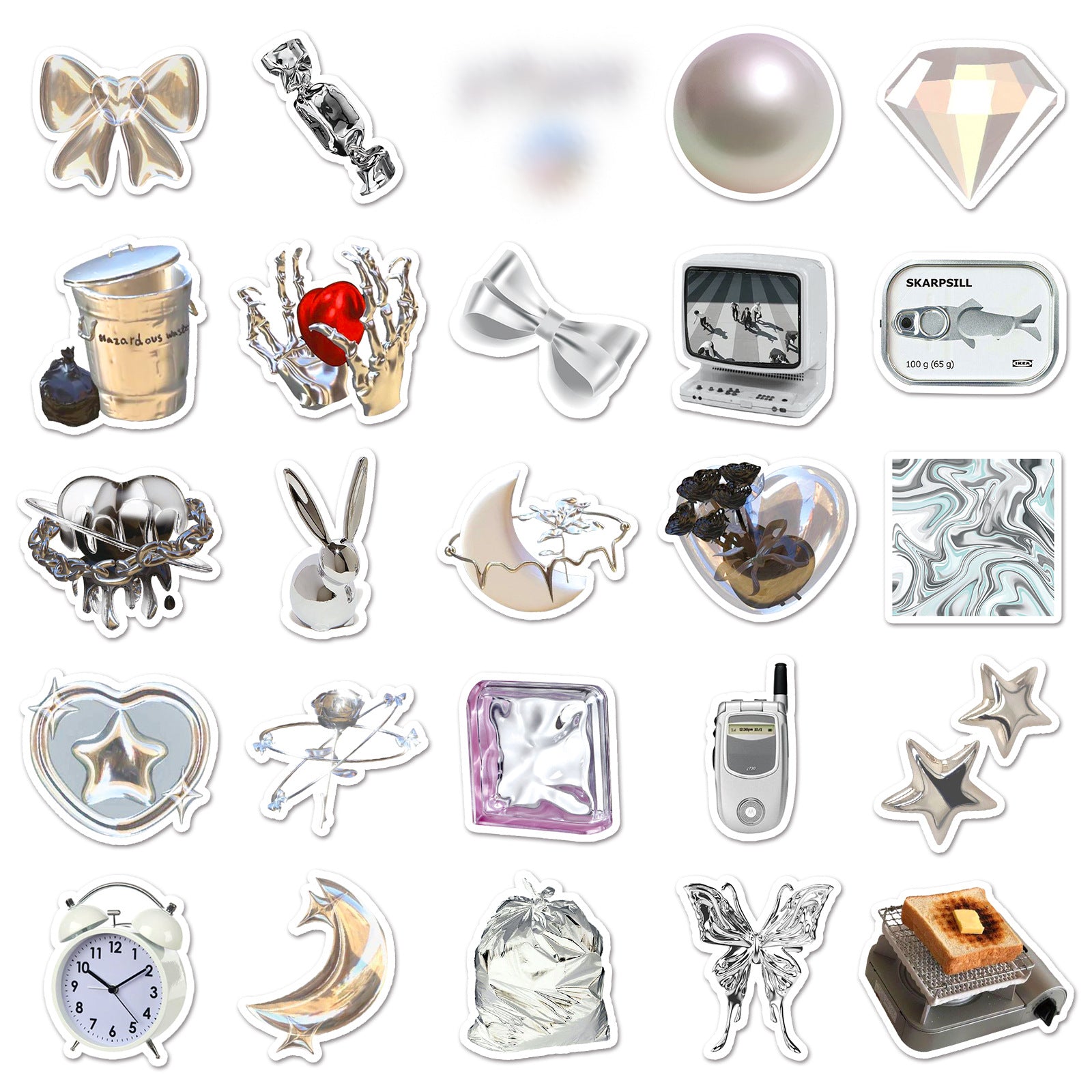 Wholesale 50 Cool Silver Strawberry Bow Graffiti Stickers