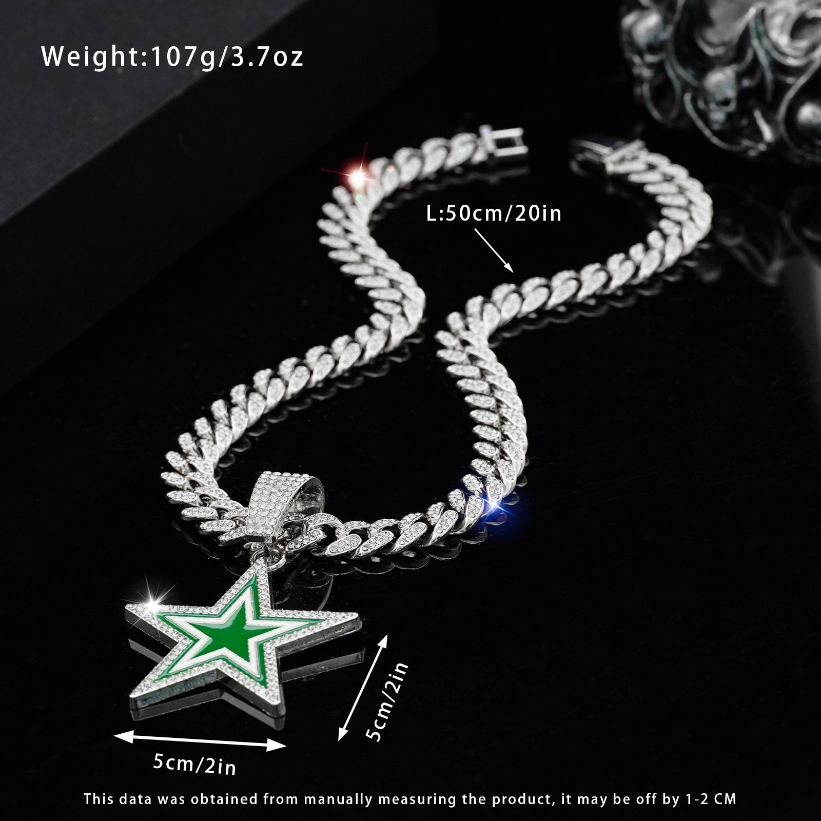 Wholesale full diamond blue five-pointed star  hip-hop  necklace