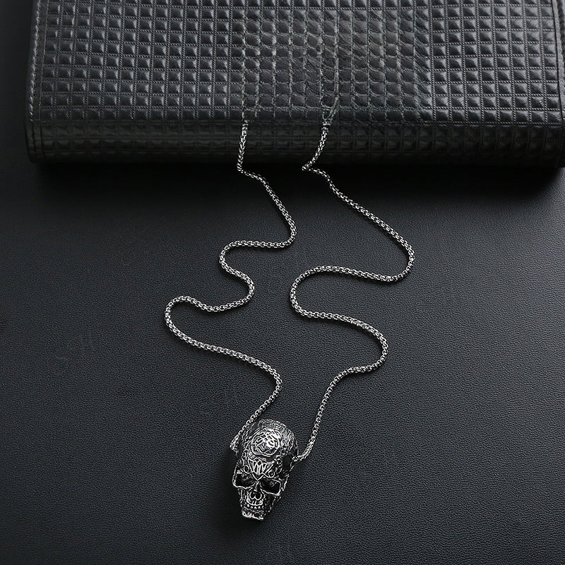 Wholesale Retro Hip Hop Stainless Steel Skull Necklace Bohemian Style