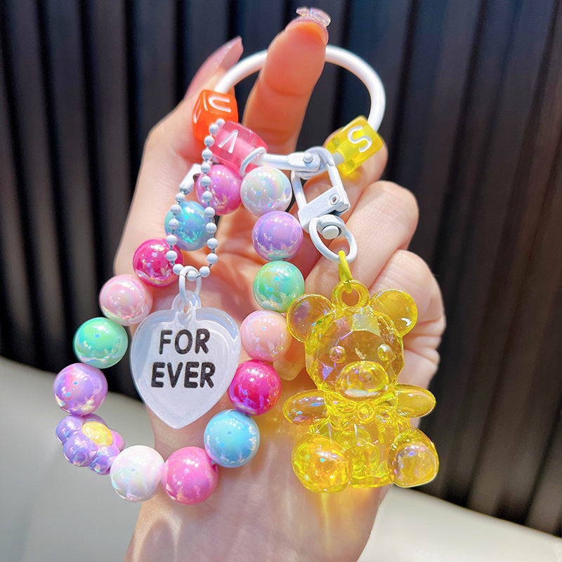 WholesaleDelicate Beaded Bear Seated Acrylic Keychain