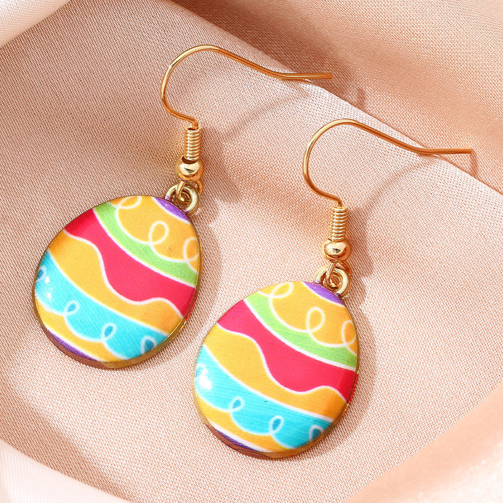 Wholesale Cartoon Printed Easter Egg Oil Earrings Light Luxury Niche Earrings Cute Earrings
