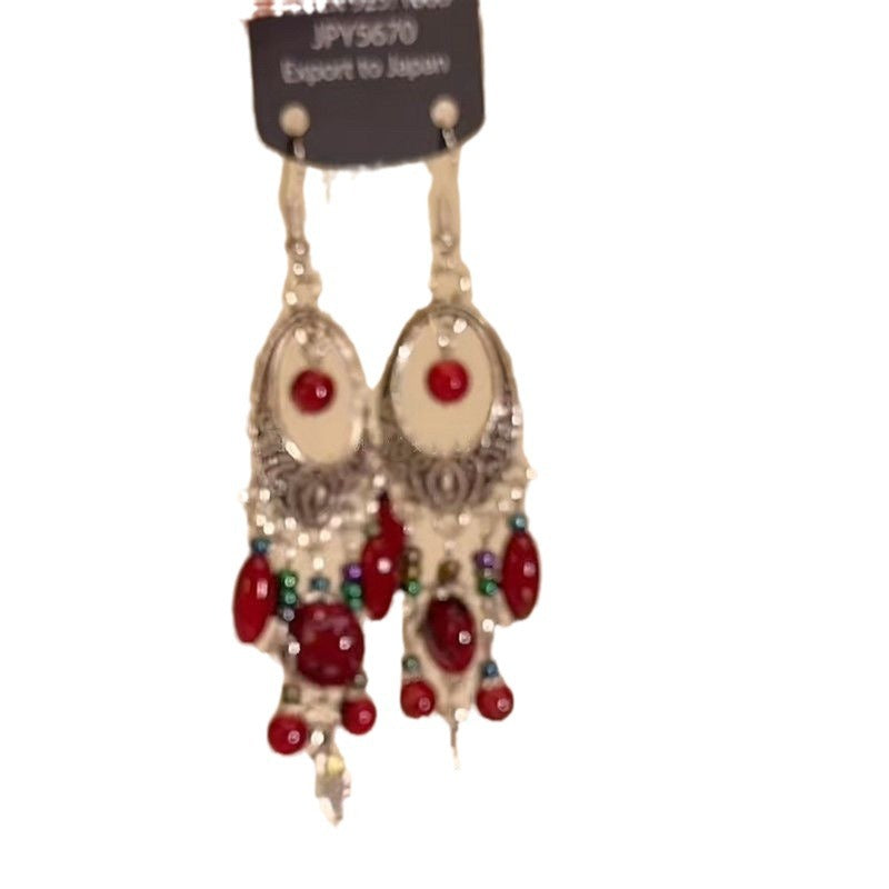 Wholesale New Chinese style beaded tassel retro earrings