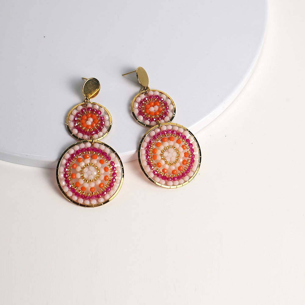 Wholesale 12PCS Crystal Beaded Rice Bead Earrings