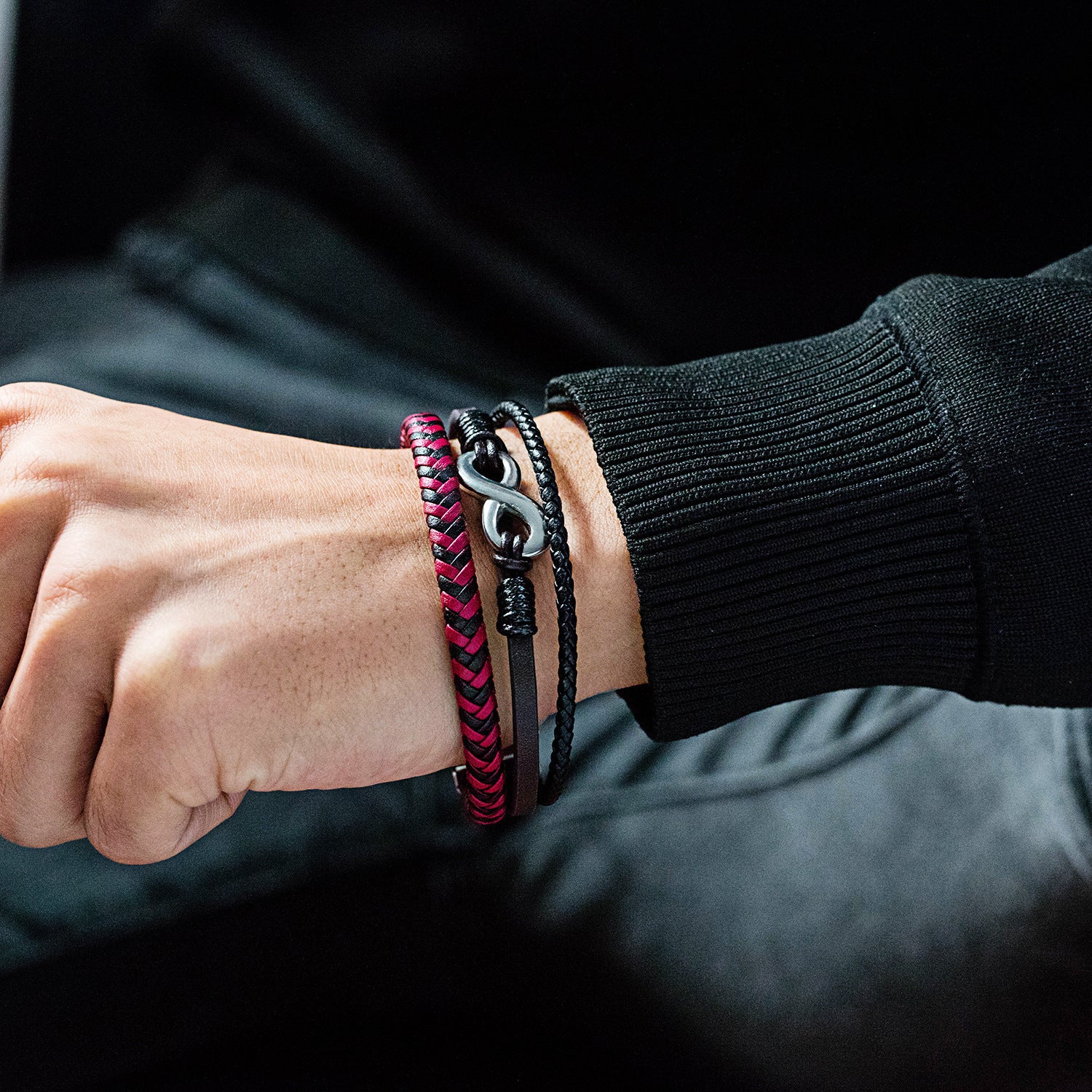 Wholesale Popular Leather Woven Men's Alloy Bracelet