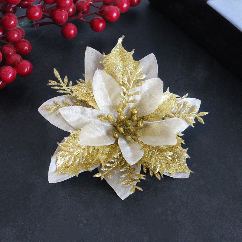 Wholesale of Gold, Silver, and Red Three-layer Plastic Christmas Decorative Flowers