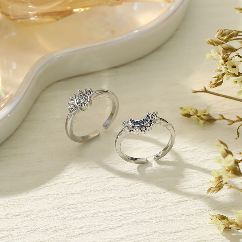 Wholesale Sun and Moon Shine Together, Stacked and Personalized, Simple Design, Diamond-set Sun and Moon Couple Rings