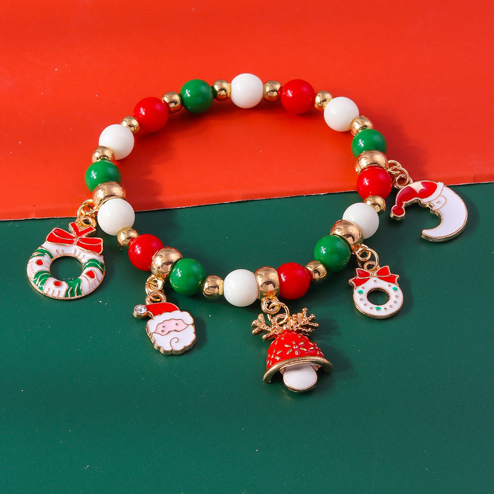 Wholesale Christmas Beaded Christmas Tree Snowflake Bell Alloy Bracelet
