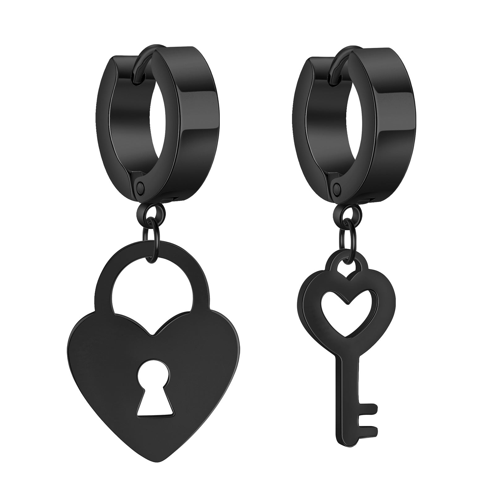 Wholesale Cut Heart Lock Combination Asymmetric Pendant Stainless Steel Earrings
