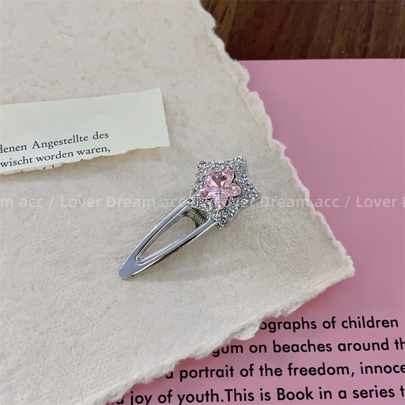 Wholesale Pink Rhinestone Pentagram Mixed Material Hair Clips