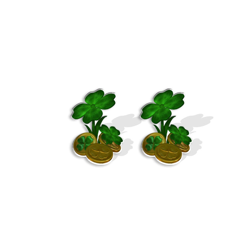 Wholesale St. Patrick's Day Shamrock Heat Shrink Sheet Acrylic Earrings