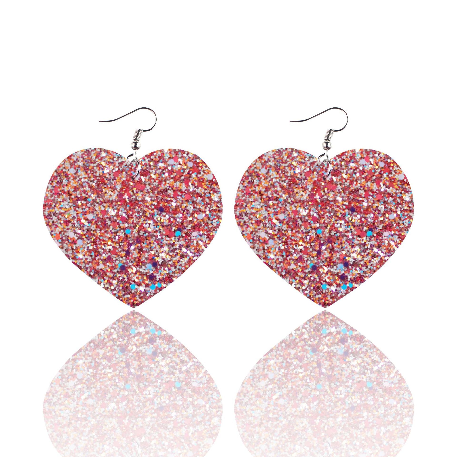 Wholesale Sequin Grain Glitter Heart Shape PU Leather Earrings