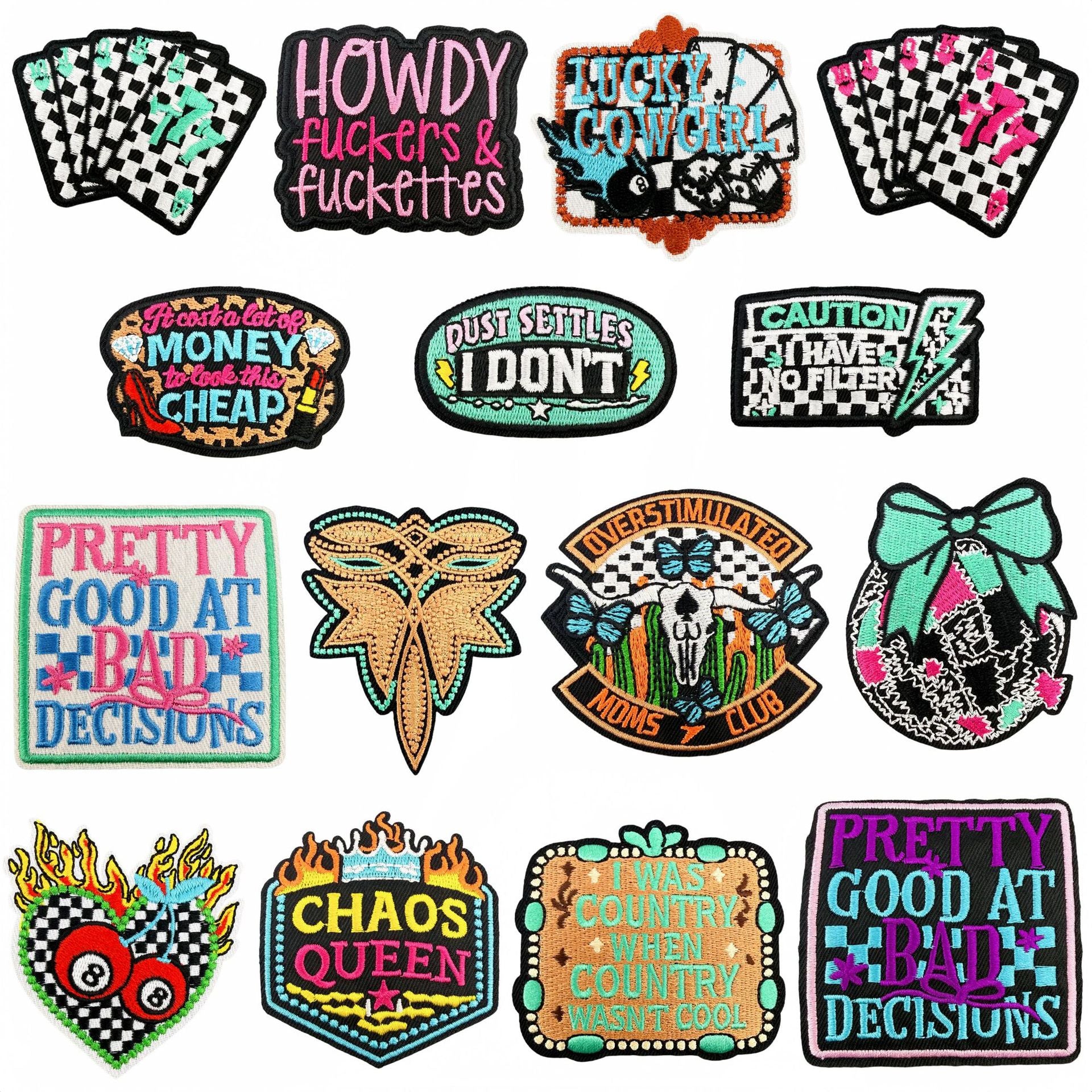 Wholesale Polyester Embroidered Iron On Patch Set Of 15 Y2K Punk Attitude Slogan DIY Clothing Bags Craft Supply