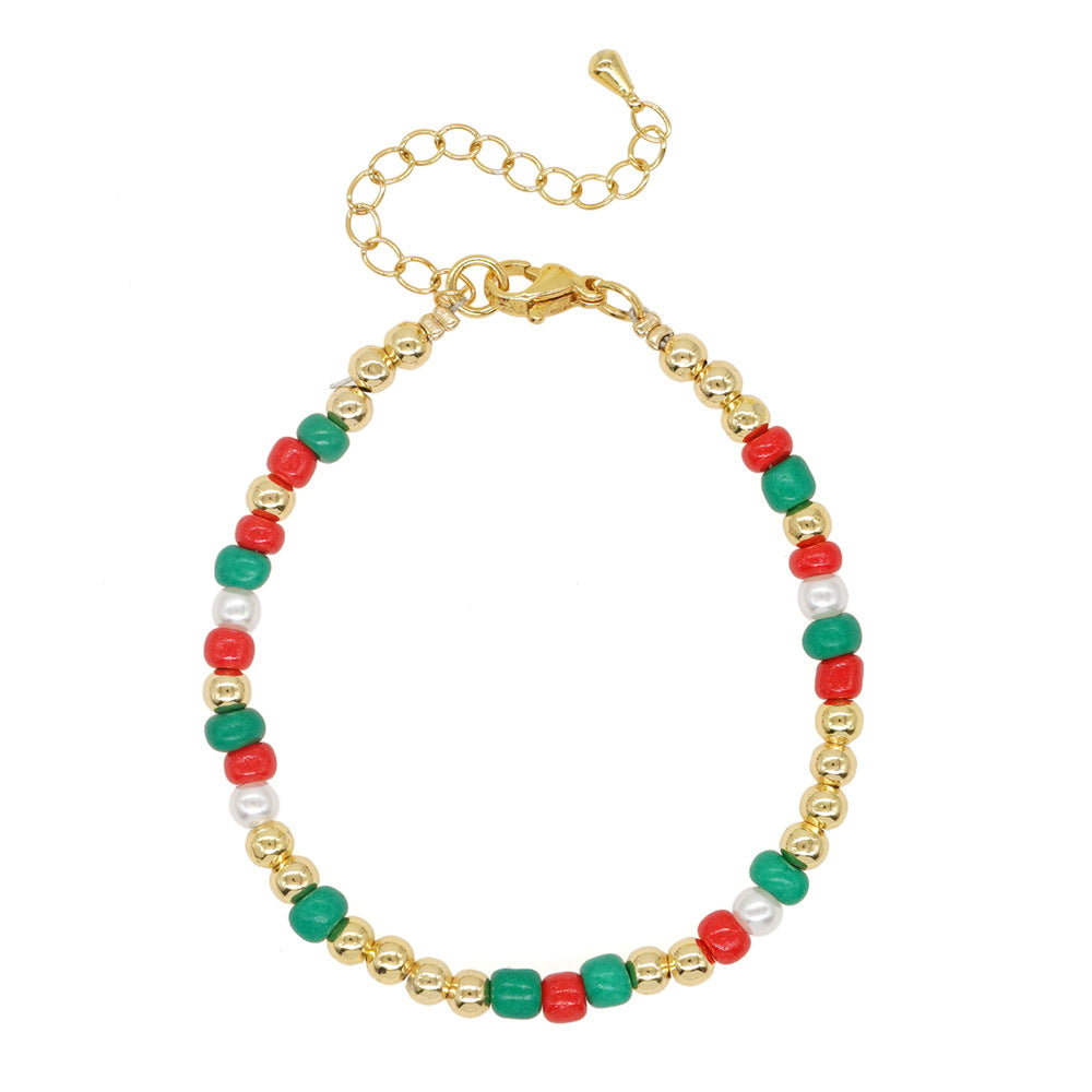 Wholesale Christmas Bracelet Imitation Pearl 18K Gold-plated Beaded Bracelet