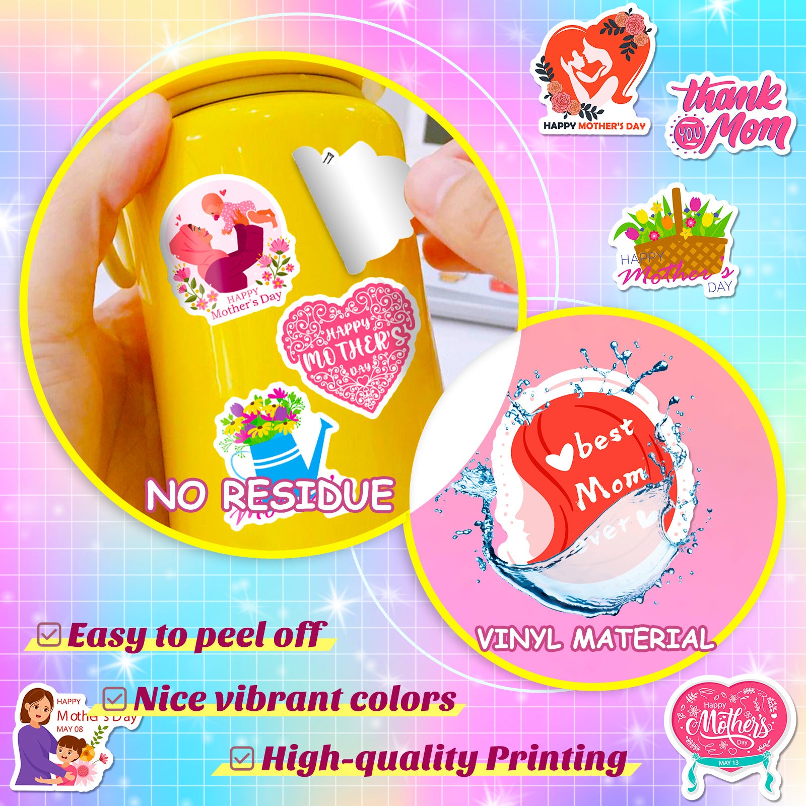 Wholesale 50pcs I LOVE YOU MOM Stickers Happy Mother's Day Mom Flower Bouquet Baking Cake Label Stickers