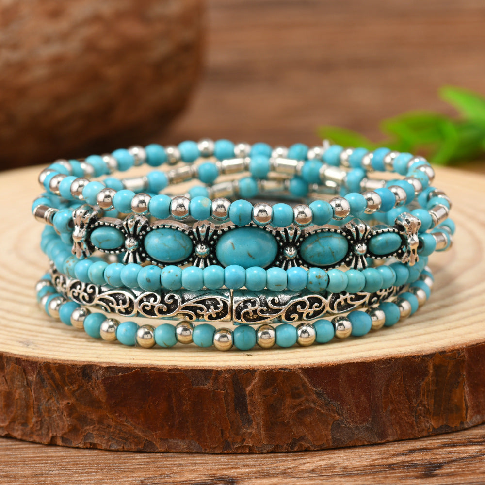 Wholesale Bohemian style denim turquoise Layered Bracelet Set