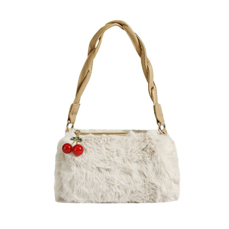 Wholesale 2023 Cherry Plush Velvet Chain Woven Handle Crossbody Bag