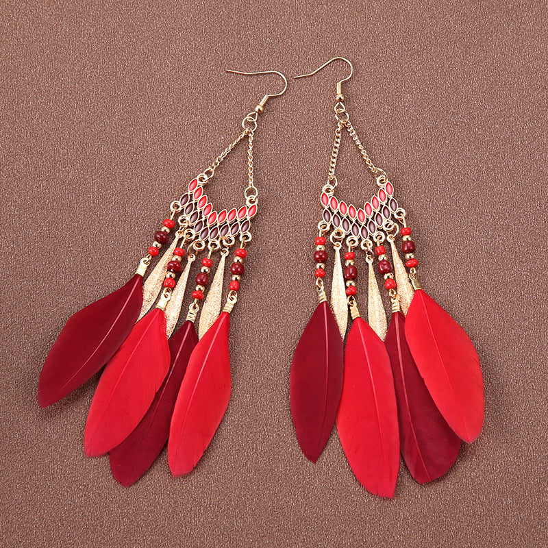Wholesale Bohemian Feather Long Earrings