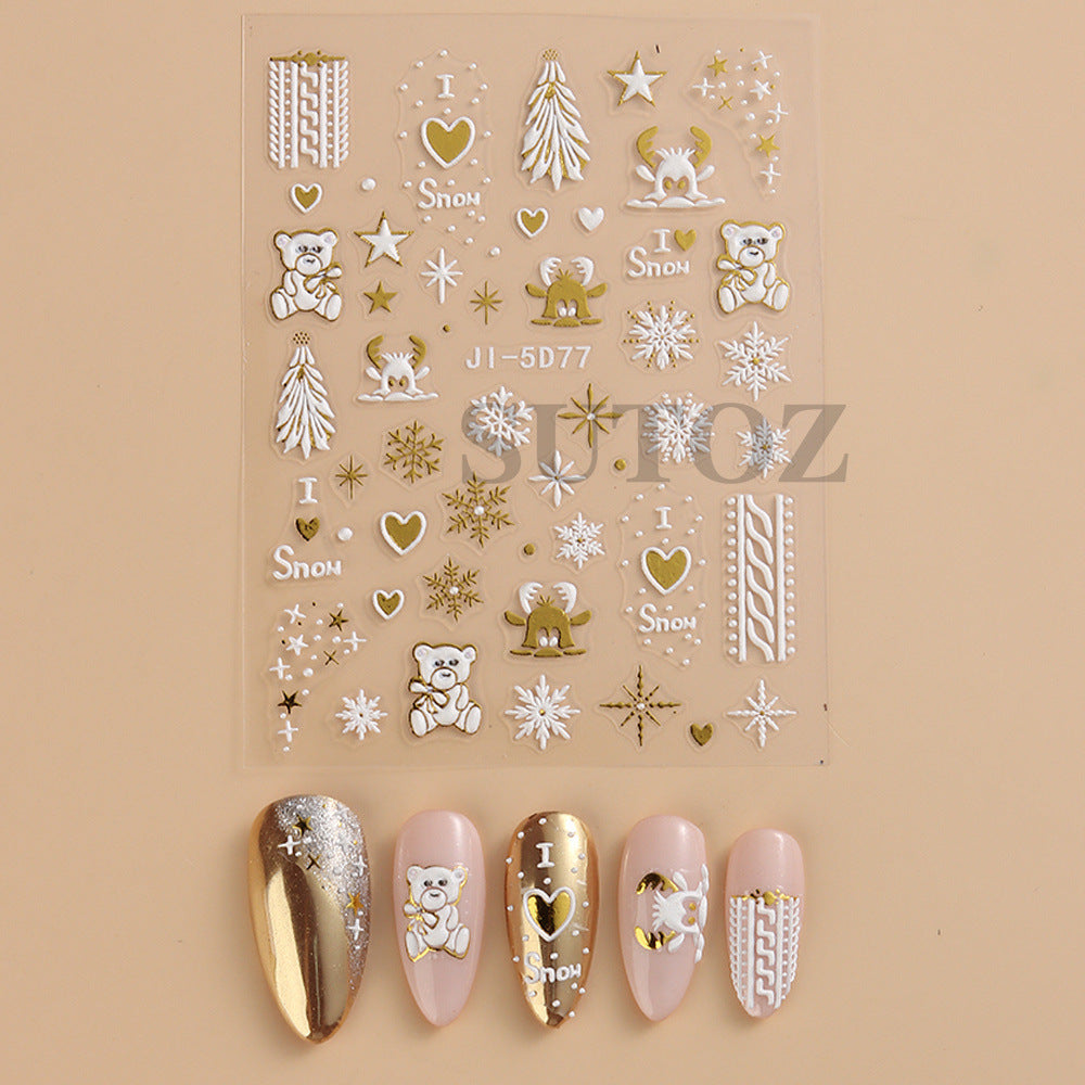 Wholesale 3pcs/pack 5D Christmas cartoon nail art embossed adhesive stickers