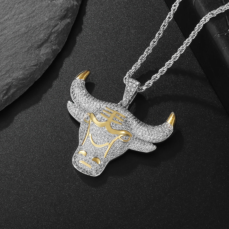 Wholesale Micro Paved Zircon Bull Head Alloy Necklace